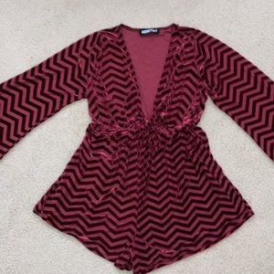 Audrey 3+1 Velvet Sheer Chevron vneck romper